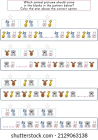 This worksheet is a pattern completion activity. Correct ordering of objects is required.
