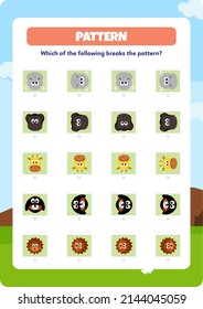 This worksheet is a pattern completion activity. Correct ordering of objects is required.