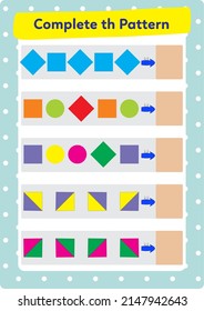 This worksheet is a pattern completion activity. Correct ordering of objects is required.