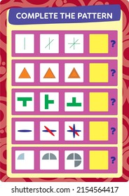 This worksheet is a pattern completion activity. Correct ordering of objects is required.