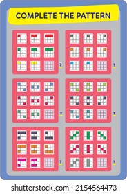 This worksheet is a pattern completion activity. Correct ordering of objects is required.