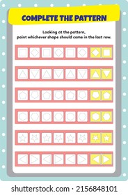 This worksheet is a pattern completion activity. Correct ordering of objects is required.