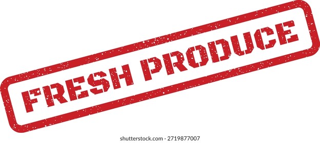Este desgastado gráfico de sello presenta "Fresh Produce", que indica alta calidad y cosecha reciente para mercados y empresas alimentarias.