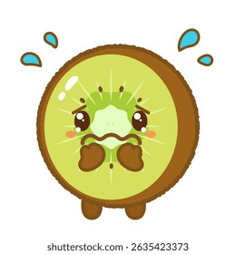 This worried kiwi character is perfect for children's food education. Ideal for school nutrition guides and event flyers. Expressive design makes learning about fruits fun and engaging.