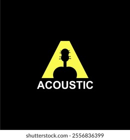 This is a yellow letter A and guitar logo suitable for logo designs for acoustic music, music groups, guitar courses, musical instruments, musical instrument shops, music magazines, music schools, 