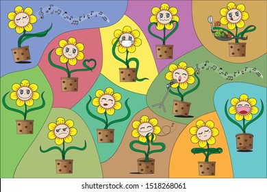 This yellow sunflower in the flowerpot has many character and motion to tell her feeling such as happy, sad sick, sing a song, cooking, boring, laugh, smile, shy, love, whistle, trick and ignore etc.