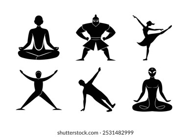 This "Yoga Silhouette" bundle is a beautifully designed collection of yoga poses in sleek, full black vector silhouettes. Ideal for fitness enthusiasts, wellness brands, or yoga instructors Etc.