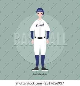 Este menino está usando um uniforme de beisebol. O plano de fundo é composto de padrões de diamante.