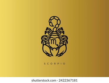 This is Zodiac Stock vector design for Scorpio. Modern and elegant black line design with gold background.