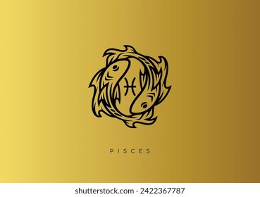 Das ist Zodiac Stock Vektordesign für Pisces. Modernes und elegantes schwarzes Liniendesign mit goldenem Hintergrund.