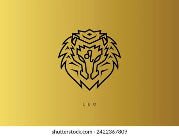 This is Zodiac Stock vector design for Leo. Modern and elegant black line design with gold background.