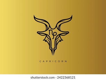 This is Zodiac Stock vector design for Capricorn. Modern and elegant black line design with gold background.