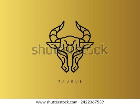 This is Zodiac Stock vector design for Taurus. Modern and elegant black line design with gold background.