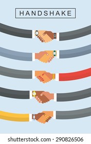 This's perfect flat design illustration of business topic. Handshake illustrate business success, business communication, relations,Customer Relationship Management or crm