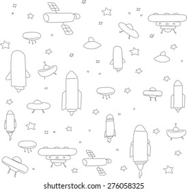 This's set of linear button icon of space topic. It includes a two kind of rockets and six flying alien. Use it for your web goal, info-graphic and at you will.