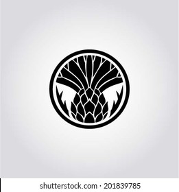 The thistle - floral emblem of Scotland, app symbol, design element, vector illustration, symmetric composition