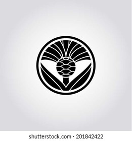 The thistle - floral emblem of Scotland, app symbol, design element, vector illustration, symmetric composition