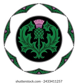 Thistle flower and ornament round leaf thistle. The Symbol Of Scotland, isolated on white, vector illustration