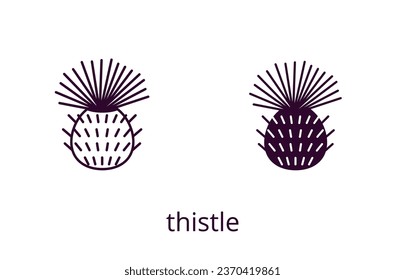 Thistle icon, line editable stroke and silhouette