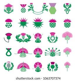 Thistle Icon Set. Floral emblem of Scotland.