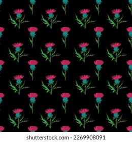 Thistle plant. Seamless pattern. Colorful illustration for fabric, paper design 