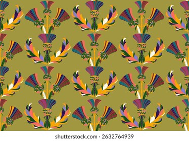 Thistle. Seamless floral pattern with stylized decorative flowers and leaves in folk art style. Vintage ornamental print inspired by traditional motifs.