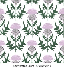 
Thistle seamless pattern. Floral texture on a white background. Hand drawn vector illustration.