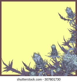Thistle vector illustration of a thistle flower and bud with accurate details in realistic style. Greeting card can be used as invitation card for wedding,  birthday and other holiday. Used crop.