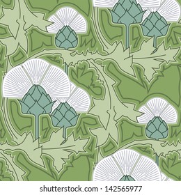 Thistle vector seamless pattern. Art Nouveau style floral texture.