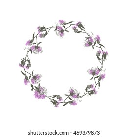 Thistle wreath - a vector round wreath of sketchy thistle flowers