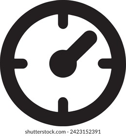 Thisvector image renders a minimalist clock face with a single hour hand, encapsulated within a circle marked with time increment