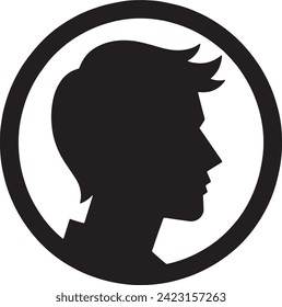 Thisvector image is a simple yet impactful black silhouette of a human profile encased within a circular border, set against a white background. 