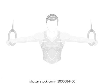thlete on the rings. Muscular young adult doing intense workout on gymnastics rings. fitness, sport vector