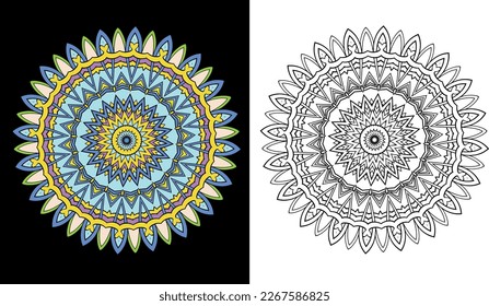 thnic Bright Mandala Style Flowers Pattern. Unusual Flower Shape. Oriental ., Anti-Stress Therapy Patterns. Weave Design Elements