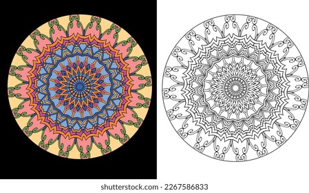 thnic Bright Mandala Style Flowers Pattern. Unusual Flower Shape. Oriental ., Anti-Stress Therapy Patterns. Weave Design Elements