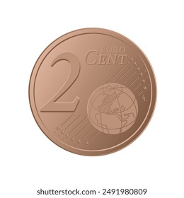 Tho cent euro coin - Euro 2 cent coin isolated on white background. Currency of the European Union - vector illustration