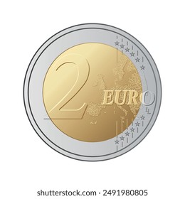 Tho euro coin - Euro 2 coin isolated on white background. Currency of the European Union - vector illustration