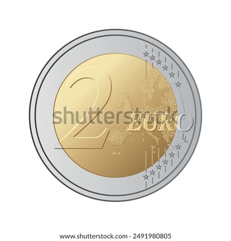 Tho euro coin - Euro 2 coin isolated on white background. Currency of the European Union - vector illustration