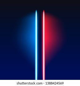 Tho parallel light swords on dark blue background. Vector illustration.