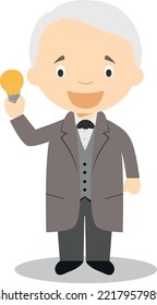 Thomas Alva Edison cartoon character. Vector Illustration. Kids History Collection.