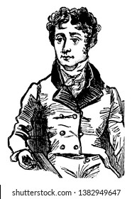 Thomas Campbell, 1777-1844, he was a Scottish poet, famous for his sentimental poetry dealing especially with human affairs, founder and the first president of the Clarence club, vintage line drawing svg
