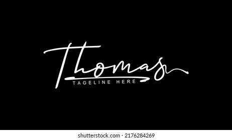 THOMAS. Thomas. creative calligraphy name logo, Stylish handwriting signature for name Thomas, White color isolated on black background.