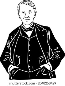 Thomas Edison American inventor Hand drawn line art illustration