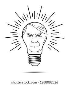 Thomas Edison Cartoon In Pattern Of Light Bulb