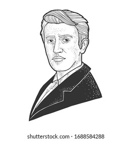 Thomas Edison portrait sketch engraving vector illustration. T-shirt apparel print design. Scratch board imitation. Black and white hand drawn image.