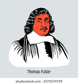 Thomas Fuller was an English historian, theologian, writer, and doctor of theology at Cambridge. Hand-drawn vector illustration.