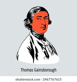 Thomas Gainsborough fue un pintor, acuarelista, dibujante y grabador inglés. Fue un destacado pintor de paisajes y retratos. Ilustración vectorial dibujada a mano