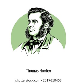 Thomas Henry Huxley was an English zoologist, popularizer of science and defender of Charles Darwin's theory of evolution. President of the Royal Society of London. Hand-drawn vector illustration