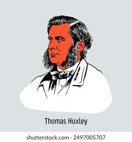 Thomas Huxley was an English zoologist, popularizer of science and defender of Charles Darwin's theory of evolution. Member and President of the Royal Society of London. Hand-drawn vector illustration