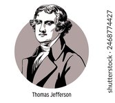 Thomas Jefferson is an American statesman, author of the Declaration of Independence, 3rd President of the United States. Hand-drawn vector illustration